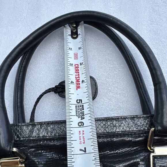 Cole Haan Black Leather & Snakeskin Tote Bag With Gold Hardware & Red Lining - Picture 9 of 10
